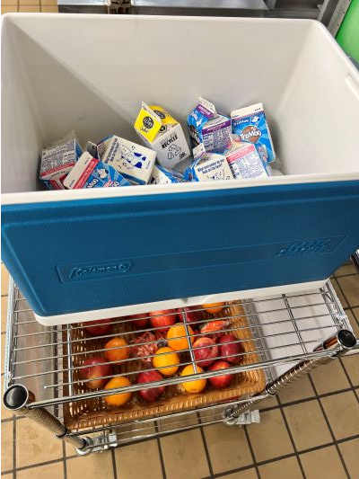 A metal rack serves as a 